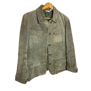 St. John's Bay Women's M Olive Green Suede Leather Utility Jacket Gorpcore